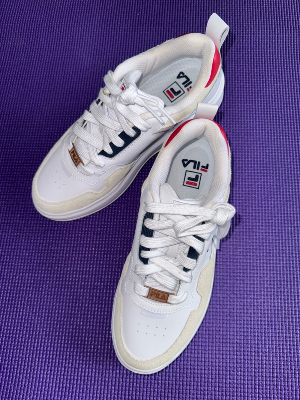Fila Women's White Sneakers with Navy & Red Accents